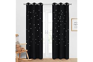 NICETOWN Black Blackout Curtains with Glittering Silver Stars & Sequins