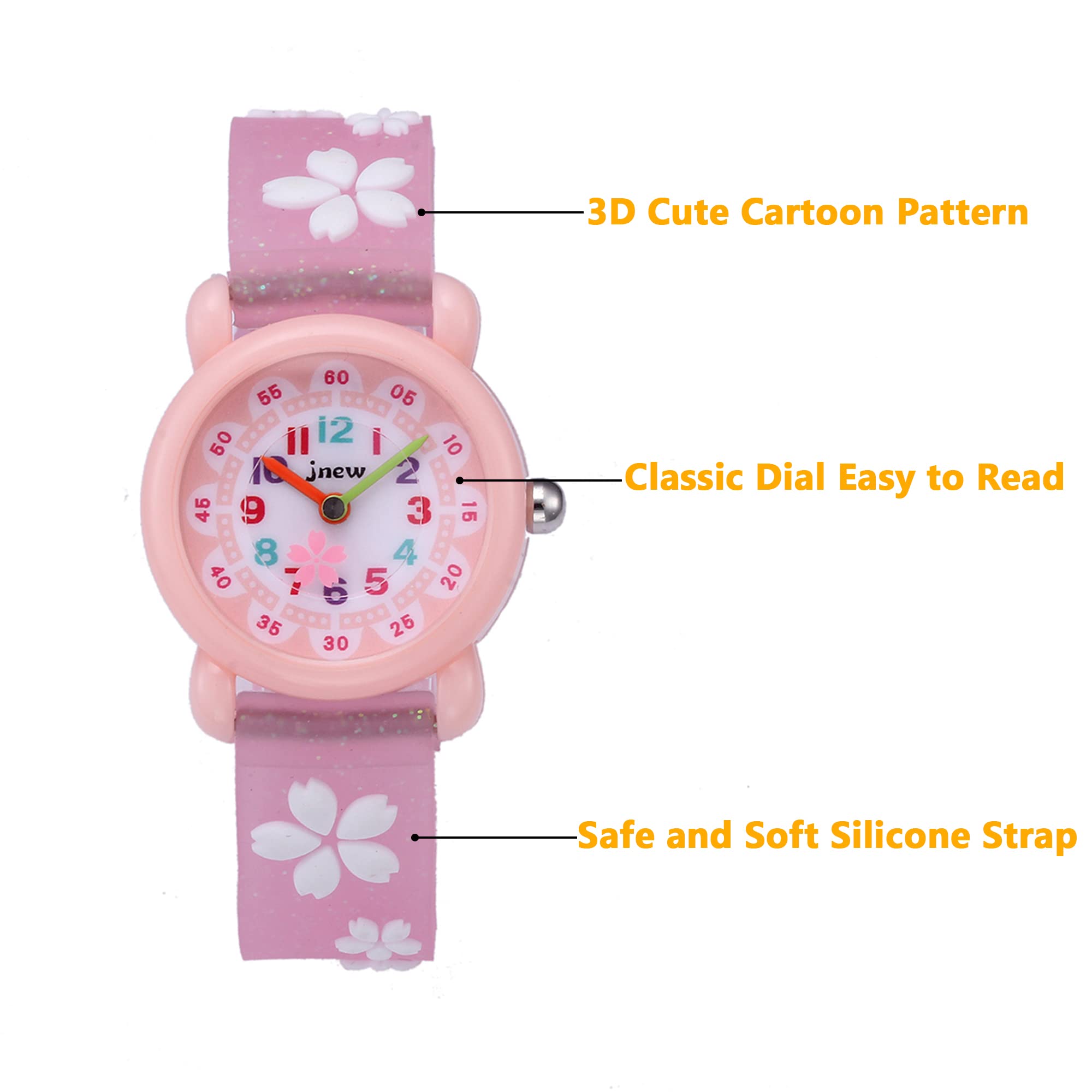 Reloj de Pulsera para Niñas Analógico Cuarzo 3ATM Impermeable 3D Dibujos Animados Correa Silicona