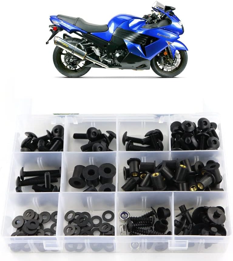 Xitomer Full Sets Fairing Bolts Kits, Fit for NINJA ZX-14R ZZR1400 2006 2007 2008 2009 2010 2011, Mounting Kits Washers/Nuts/Fastenings/Clips/Grommets (Matte Black)