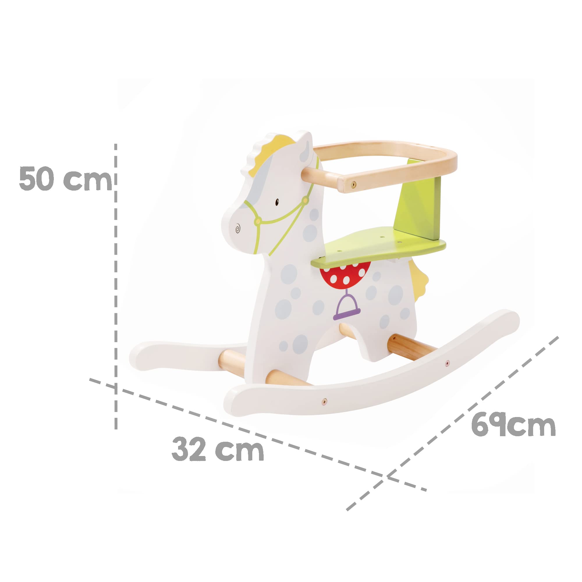 roba Cavallo a Dondolo Kleiner Racker - Anello di Protezione Rimovibile - per Bambini da 12 Mesi in Su - Ideale come Regalo di Compleanno e Natale - Legno Laccato Bianco