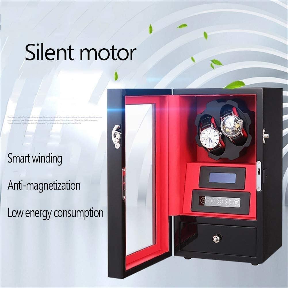 FENOKD Watch Winder Box Automatic Watch Winder Box 2+0 Automatic Wood Unisex Watch Winder,LED Ambient Light-with Drawer Lock Remote Control LCD Touch Screen