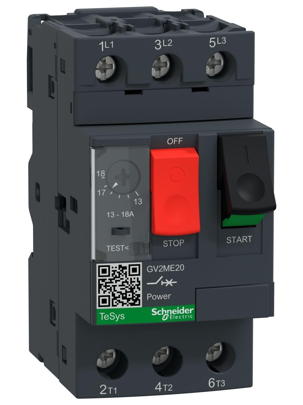 Schneider Electric GV2ME20 GV2ME - Disyuntores de motor magnetotérmicos, 13/18A, 89 mm x 45 mm x 78,5 mm