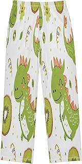 Pantalones de pijama para niños con diseño de dinosaurios de color verde kiwi, pantalones de pijama suaves, cómodos pantalones largos con 2 bolsillos