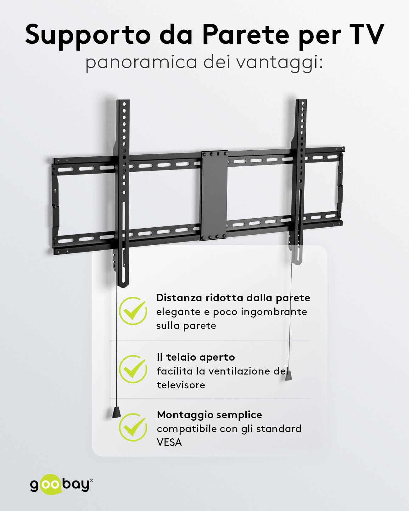 goobay Supporto TV Parete Fisso 43-100 Pollici Ultra-Piatto 29 mm VESA 600x400 70 kg