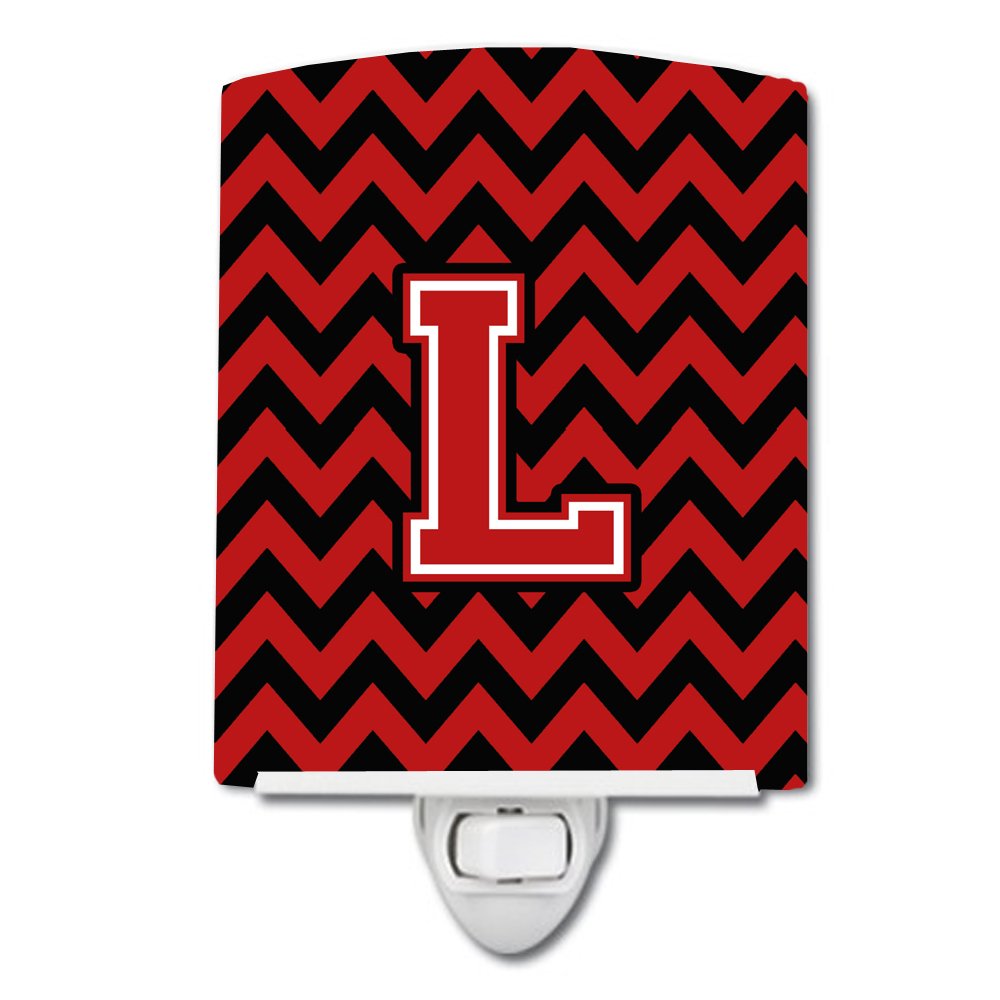 Caroline's Treasures CJ1047-LCNL Letter L Chevron Black and Red Ceramic Night Light Compact, UL-Certified, Ideal for Bedroom, Bathroom, Nursery, Hallway, Kitchen, 6x4x3, Multicolor
