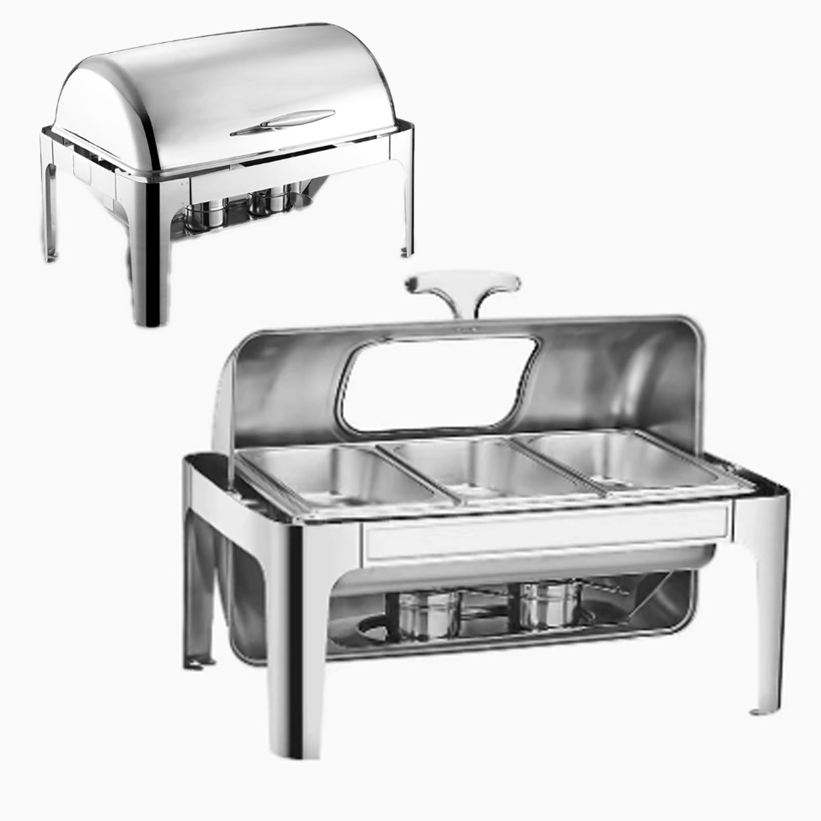 Set da Buffet 9 L Scaldavivande Rettangolare in Acciaio Inox