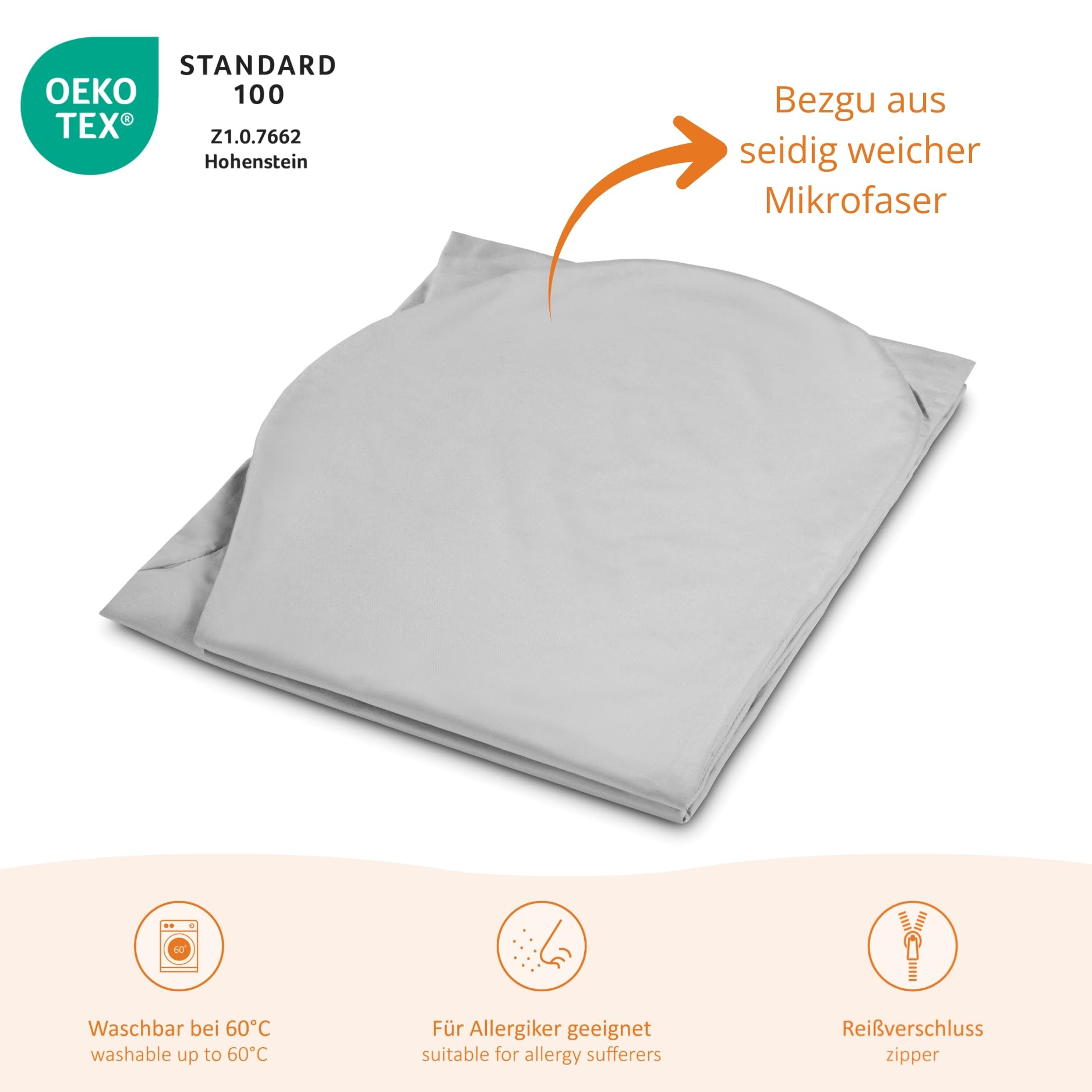 sleepling Schwangerschaftskissen, Seitenschläferkissen, Stillkissen mit Bezug aus Mikrofaser, Schwangerschaft Kissen, Pregnancy Pillow, Waschbar, Oeko-TEX, Made in EU, 140x75x20 cm, grau