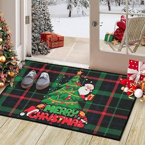 LuxFocus Christmas Doormat Decorative Door Mat Indoor & Outdoor Green