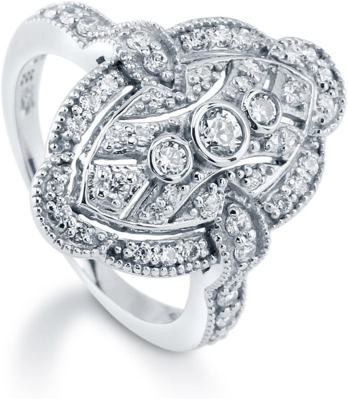 BERRICLE Sterling Silver CZ Navette Statement Cocktail Rings for Women, Art Deco Cubic Zirconia Ring