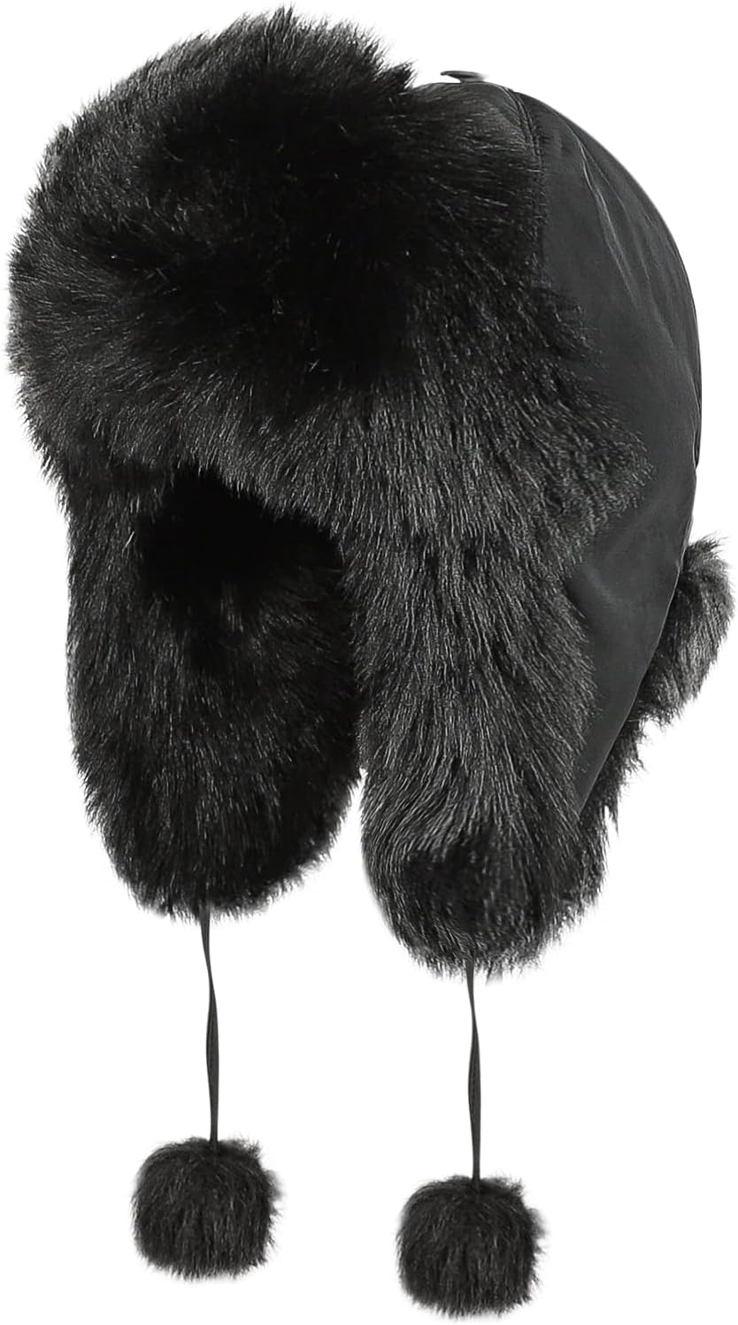 Women Fashion Trapper Hat Girl Winter Skiing Hat Ear-Flap Faux Fur Warm Aviator Hat Windproof Russia Hooded with Furry Ball