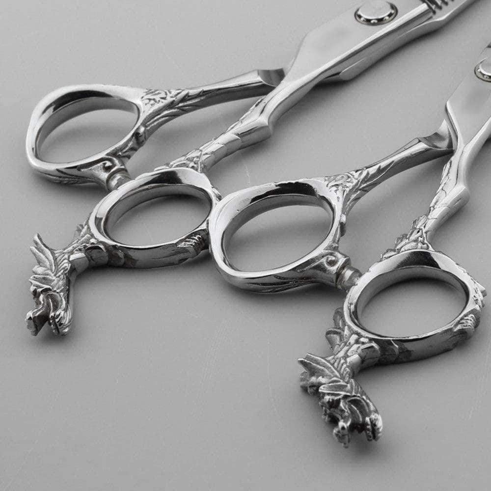 Ciseaux de Coiffure 6 Pouces, Manche sculpté en Forme de Dragon, Ciseaux Plats Professionnels pour Coiffeur + Jeu de Dents