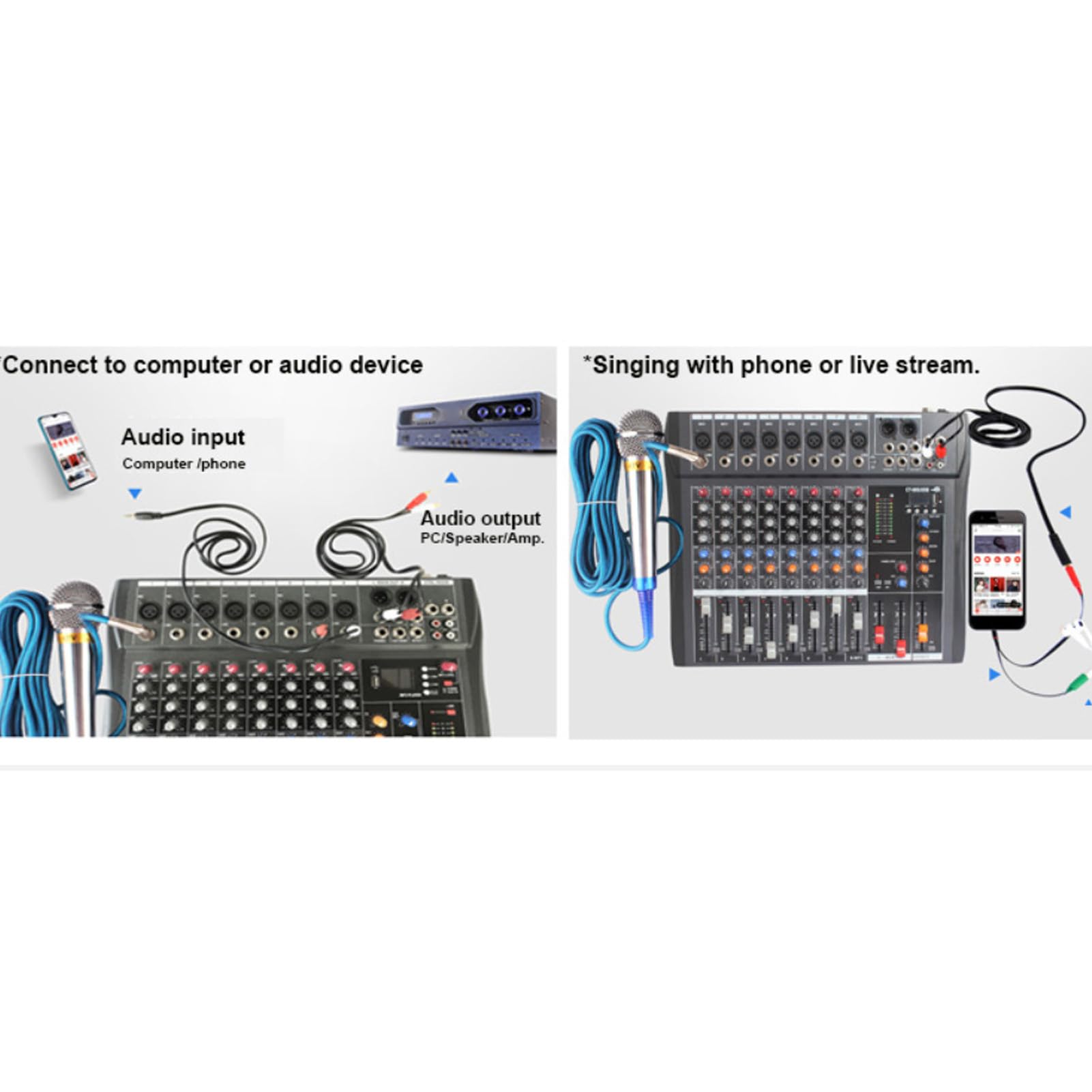 YWBL-WH 8-kanałowy Profesjonalny Mikser Dźwięku Depusheng, Wejście USB MP3 z Zasilaniem 48 V, Obudowa Stalowa DJ Studio FX do Nagrywania Występów na żywo