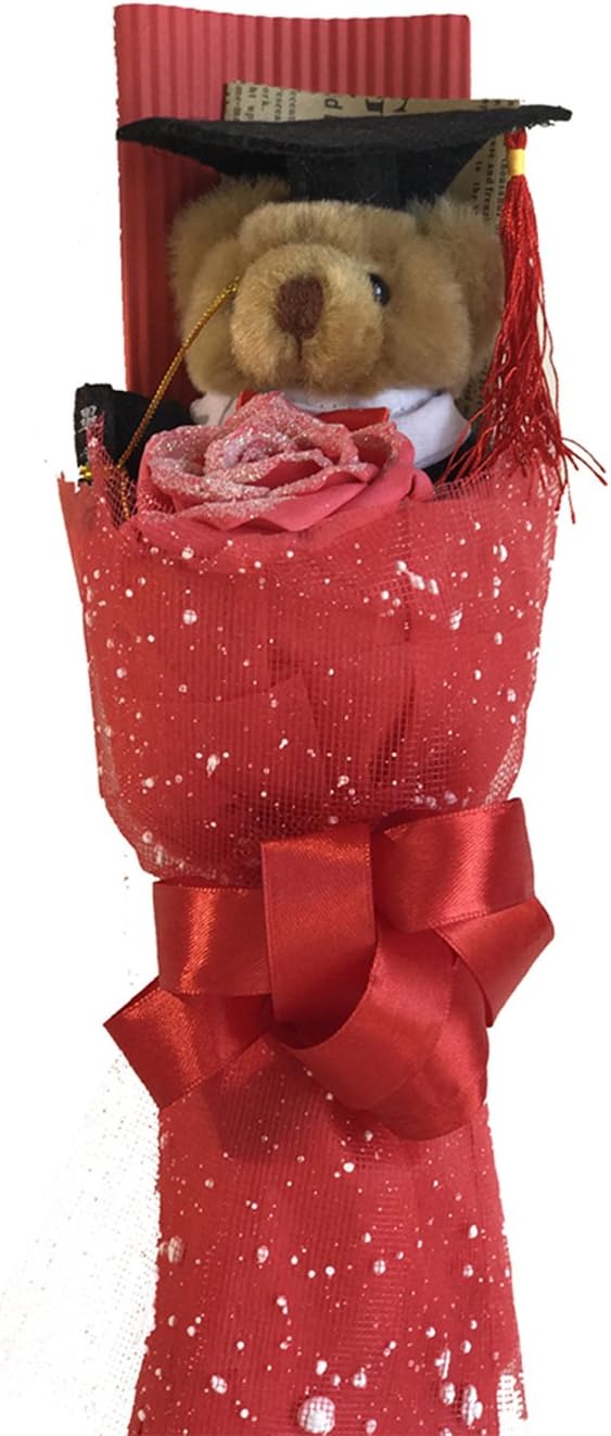 Graduation Teddy Bear Flower Bouquet (Red)