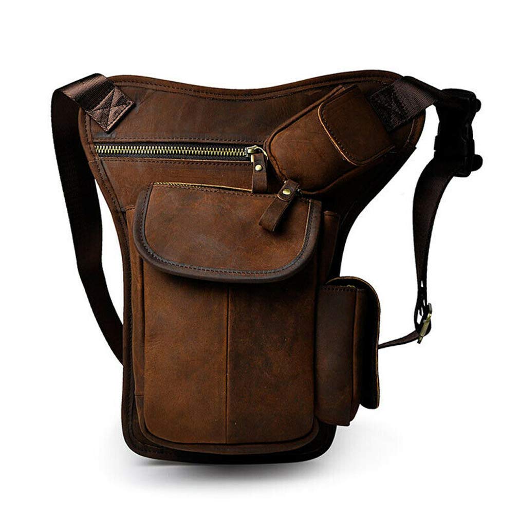 Leather Waist Pack Casual Drop Leg Bag for Men Women Outdoor Travel Sports Motorcycle Bike Cycling Tactical Hiking Bum Bag Camping Pouch Pocket Sling