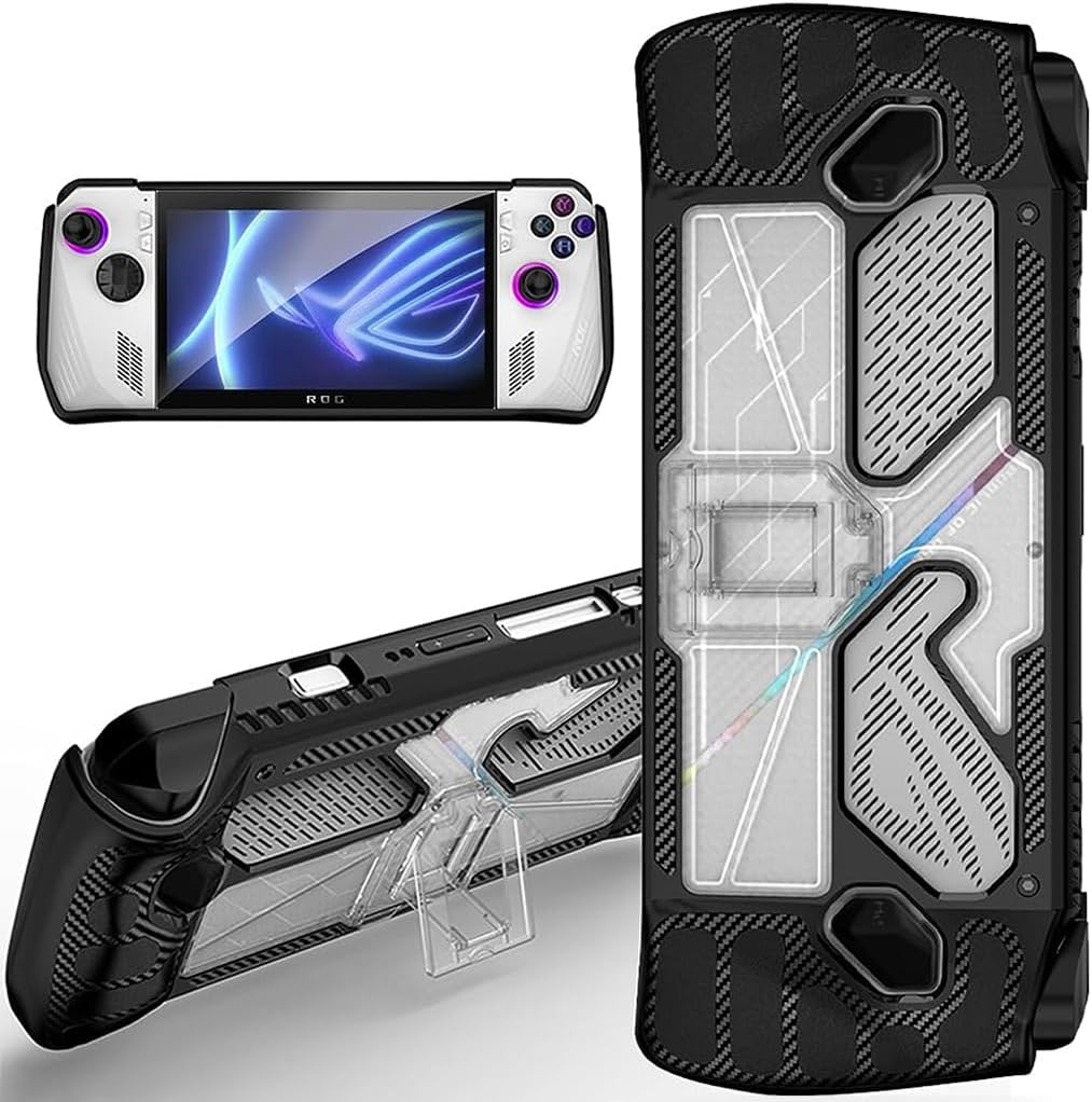 ZORBES Case for Rog Ally, Rog Ally Game Console Protector, Anti-Scratch TPU Cover with Folding Kickstand, Transparent PC + TPU Case Non-Slip Protective Case Skin Cover, Not Include the Console
