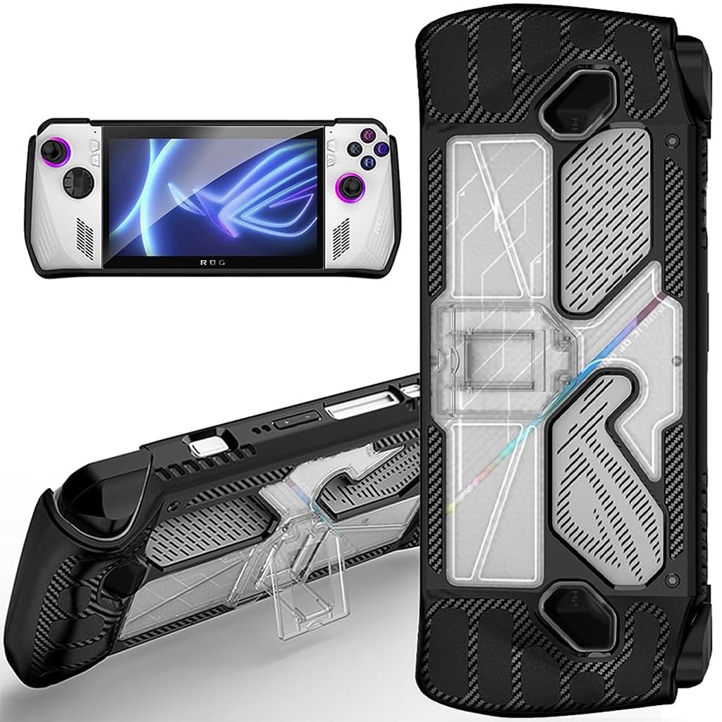 ZORBES Case for Rog Ally, Rog Ally Game Console Protector, Anti-Scratch TPU Cover with Folding Kickstand, Transparent PC + TPU Case Non-Slip Protective Case Skin Cover, Not Include the Console