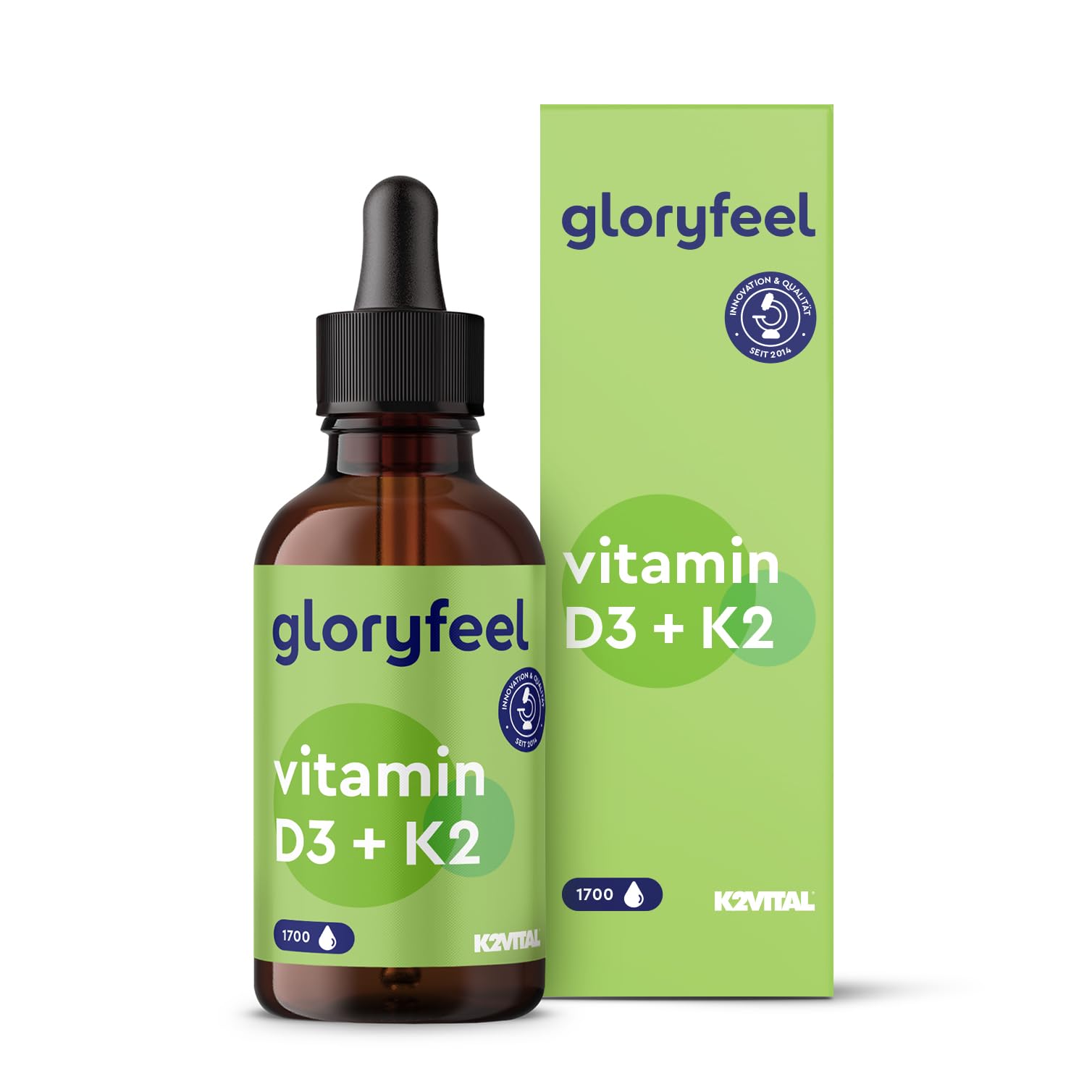 Vitamin D3 K2 (50ml) 1700 Tropfen - Markenrohstoff K2VITAL® - 99,7+% All-Trans - Vitamin D3 + Vitamin K2 MK7 - laborgeprüft & in Deutschland entwickelt