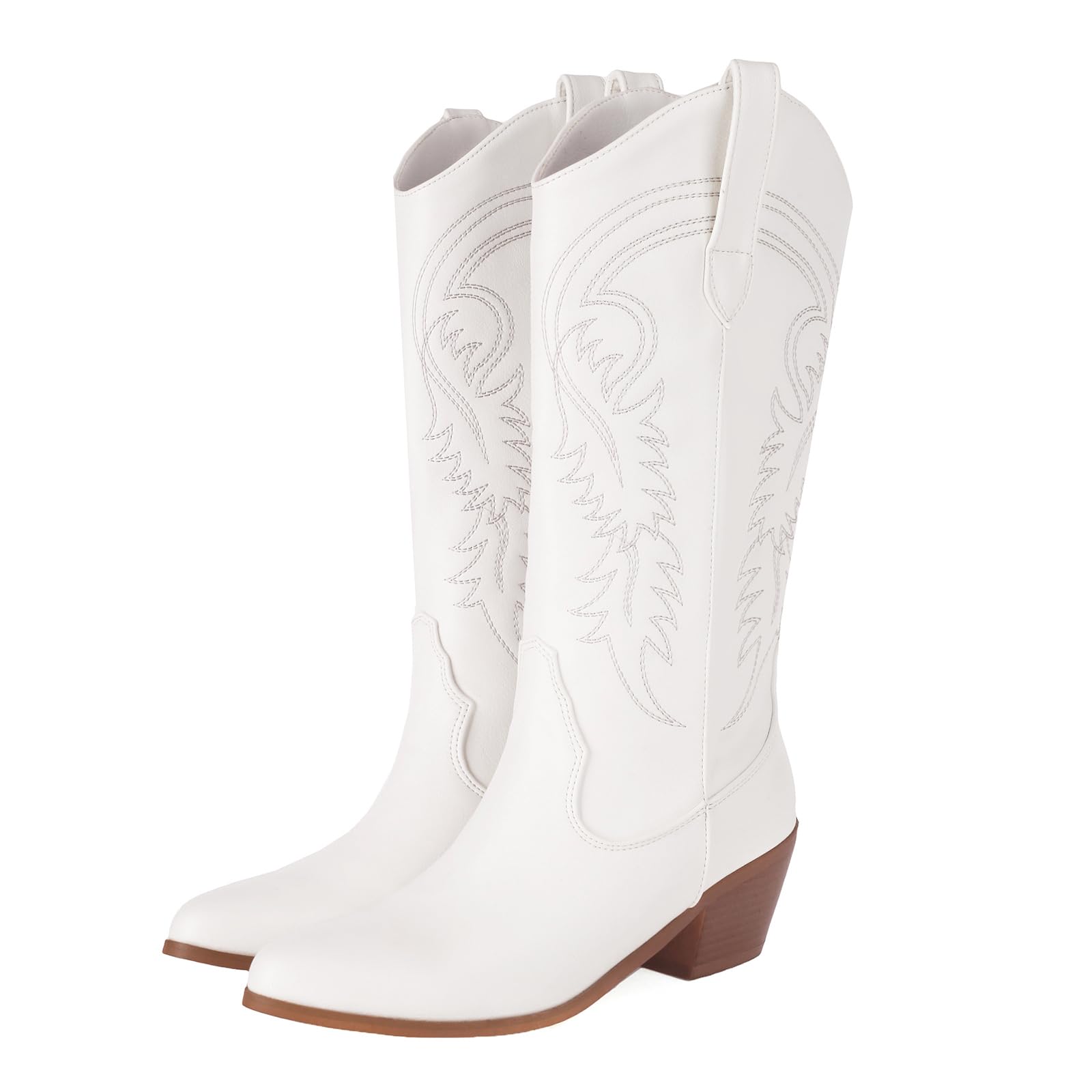 Wetsern Cowboy Boots Embroidered Mid Calf Boots Pull on
