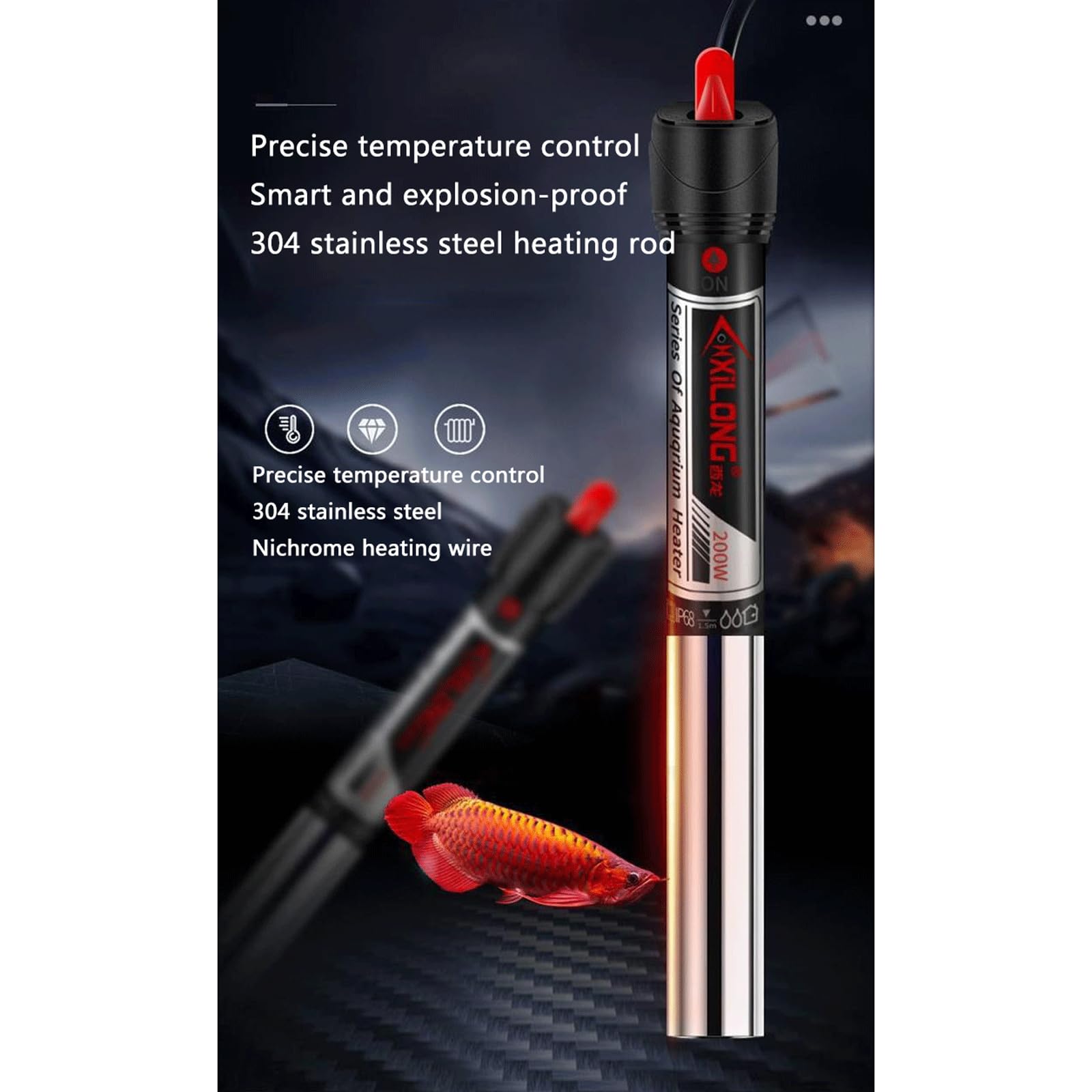 Acquario Riscaldatore in Acciaio Inox Termostato Automatico con Manicotto di Protezione,50W