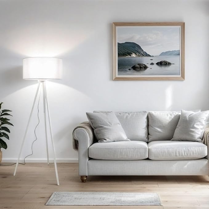 Easylight Easylight FLORA Ronde staande lamp hout stoffen kap grijs wit verblindend H :160cm E27 Scandinavische vloerlamp woonkamer