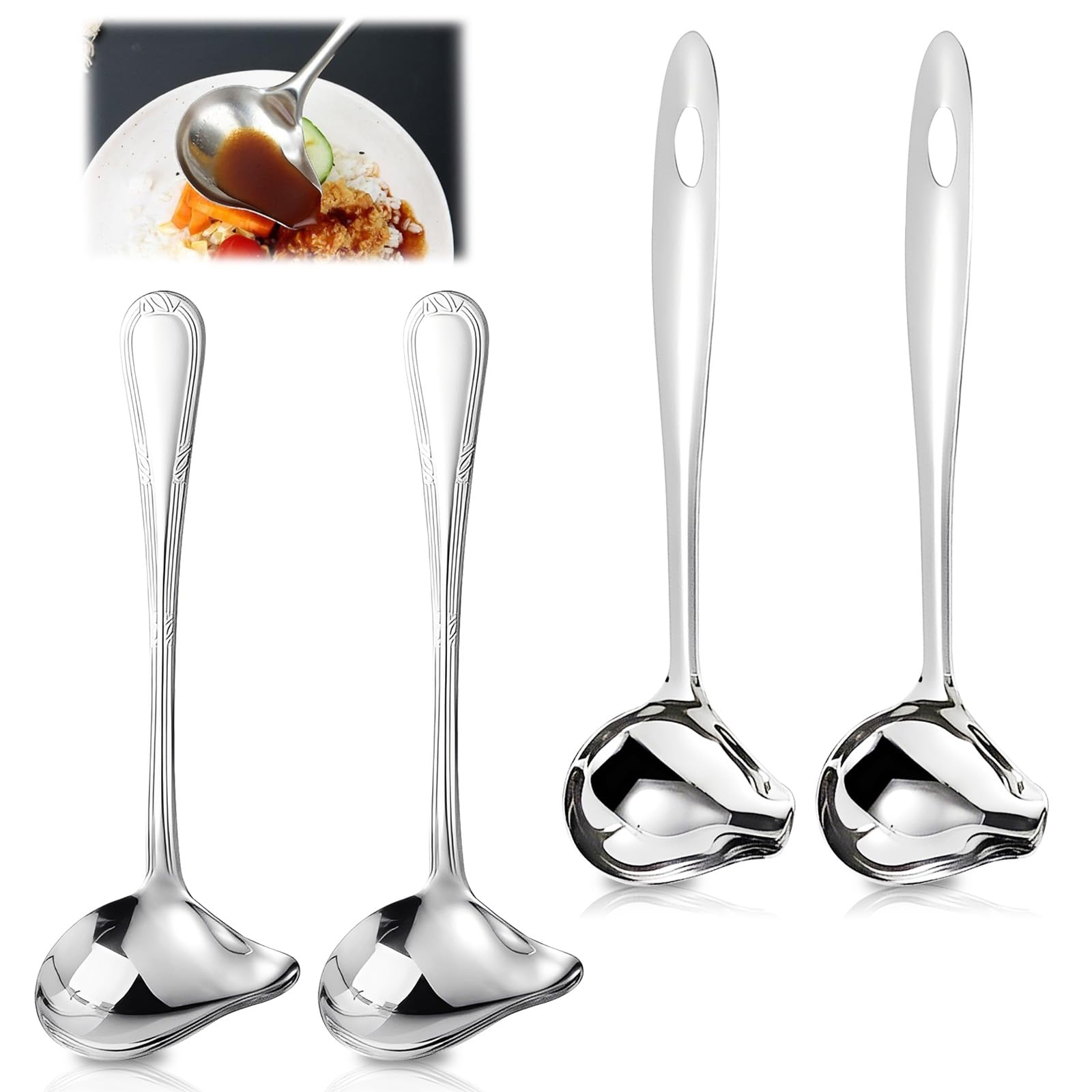 4 Stück Soßenlöffel, 27,2 cm und 20 cm Edelstahl Suppenkelle