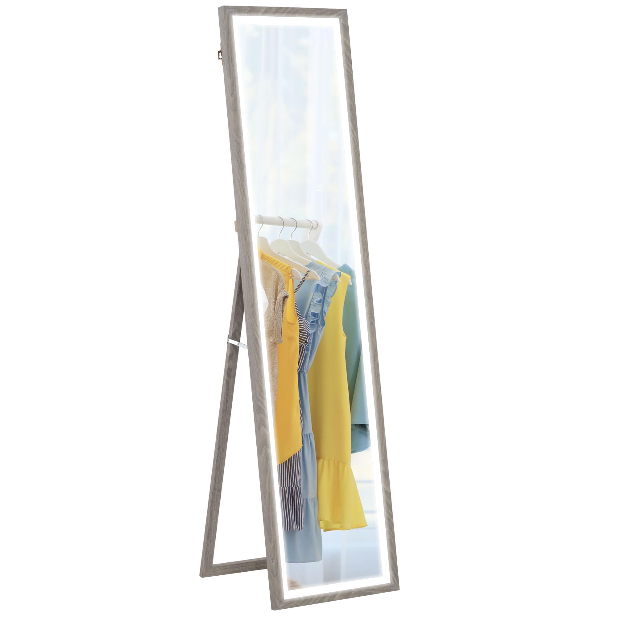 HOMCOM Espejo de Cuerpo Entero con Luz LED 160x40 cm Espejo de Pie Espejo de Pared con Iluminación de 3 Colores Táctil Inteligente Función de Memoria y Soporte para Salón Dormitorio Gris