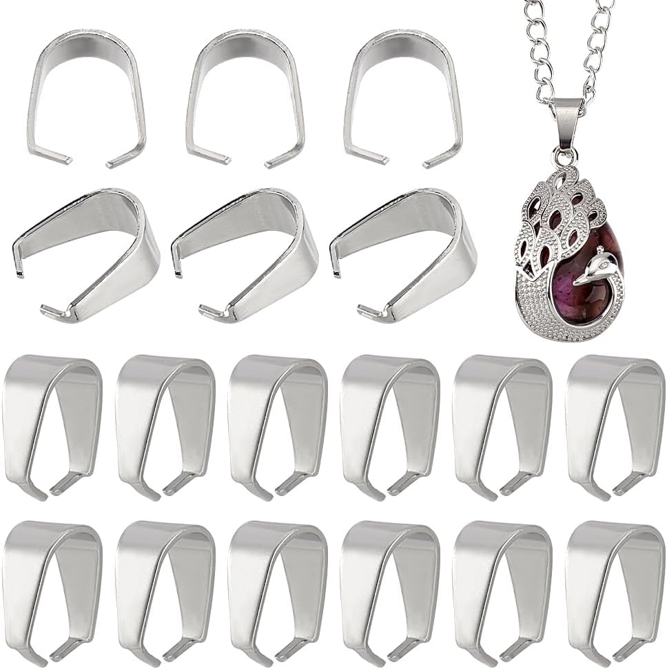 PandaHall 50pcs Pinch Clip Bail Clasp 304 Stainless Steel Pendant Charm Connector Dangle Charm Bead Pendant Connector Findings Charm Holder for Necklace Earring Pendant Jewelry Making, 10x7x5mm