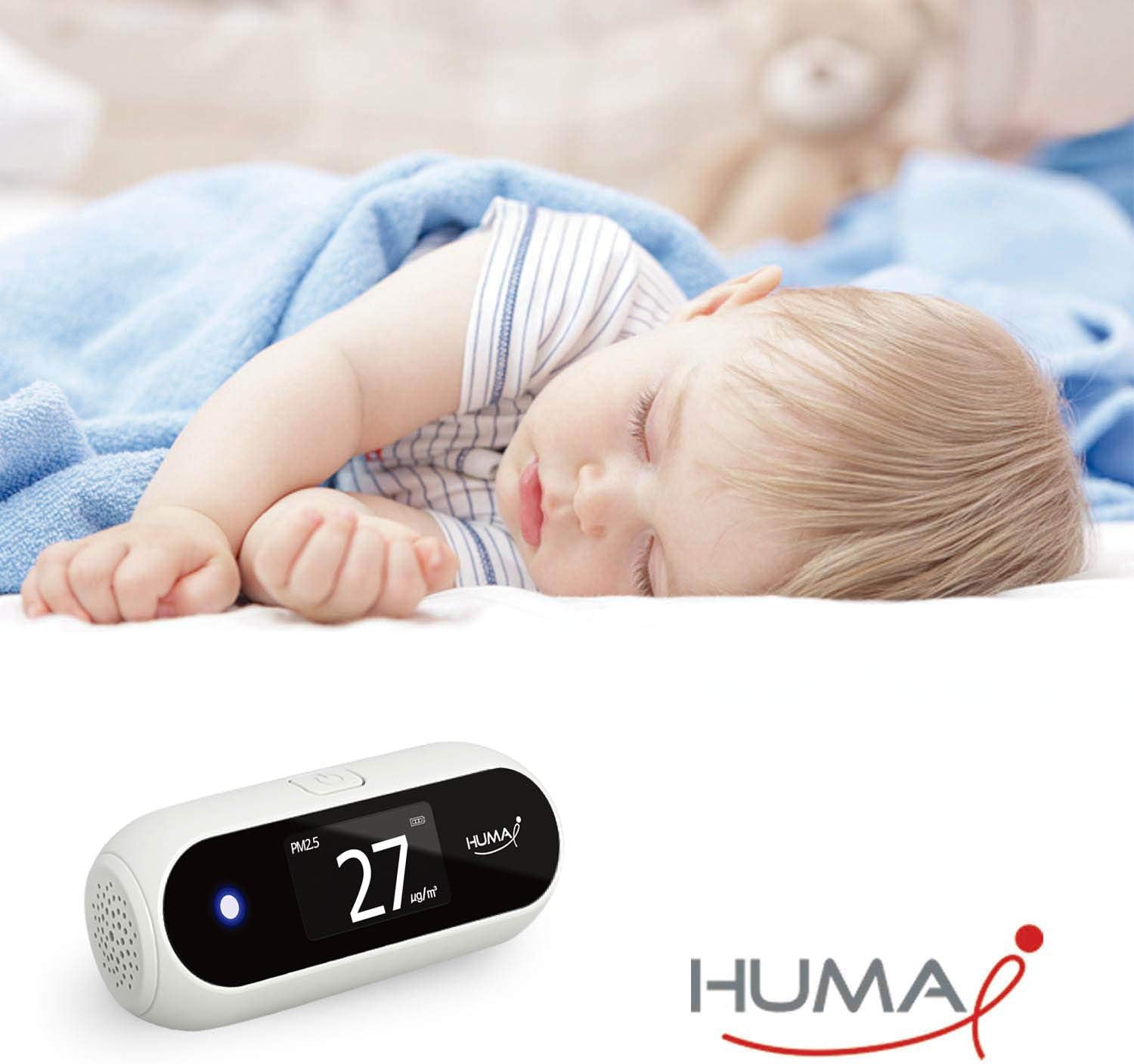 Huma-i (HI-100), Advanced Portable Air Quality Monitor Indoor Outdoor Which Measures Particle Matter (PM2.5 and PM10), White