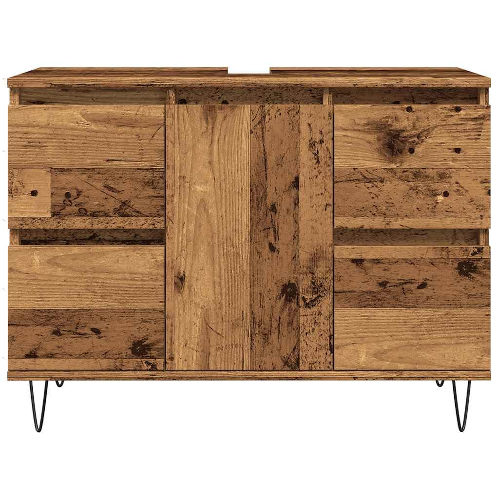 Armario de baño madera vieja 80x33x60 cm madera ingeniería L235