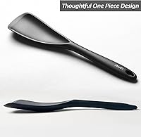 Vista 3 de Cuchara de espátula de silicona, ideal tanto para cocinar como para servir, silicona negra mate duradera sin BPA, diseño sin costuras, segura