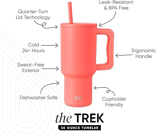 Miniatura 148 de Simple Modern Colección Trek Vaso de 40 fl oz con asa y tapa con popote, botella de agua reutilizable de acero inoxidable, aislada, de viaje, apta