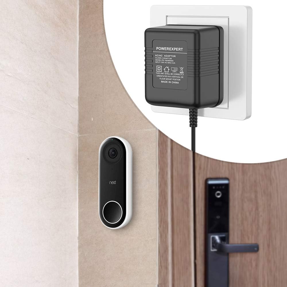 Ingers 18V 500mA Video Doorbell Power Supply Adapter Compatible with Zmodo Doorbell / Nest Hello Doorbell Transformer(26FT Charging Cable) - - 