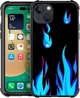 CARLOCA Compatible with iPhone 14 Case, Cool Blue Ghost Fire Pattern for Girl Ultra Protection Shockproof Soft Silicone TPU Non-Slip Back
