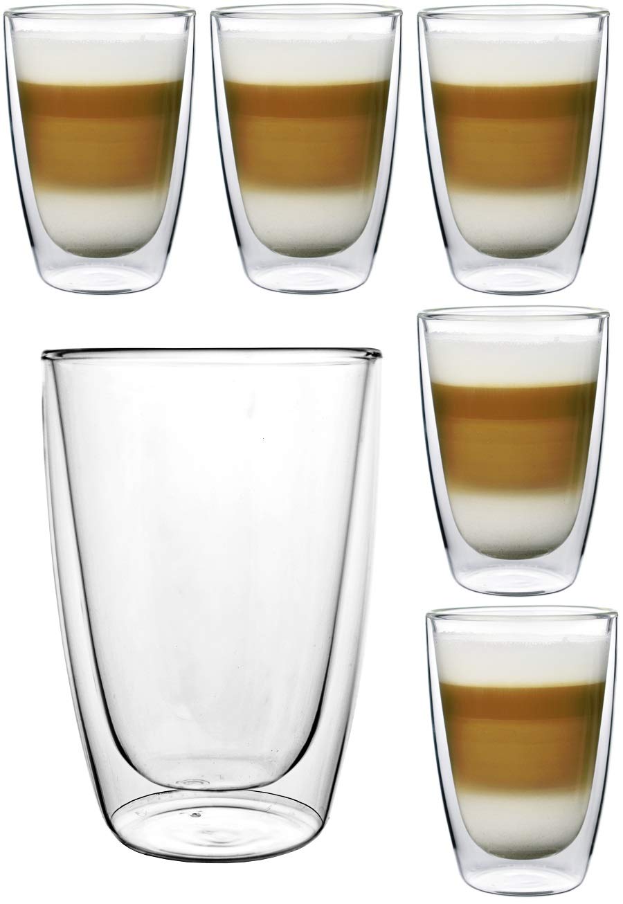 EzyStyle Lot de 6 verres isothermes à double paroi en borosilicate 270 ml (l x h : 8 x 12 cm)