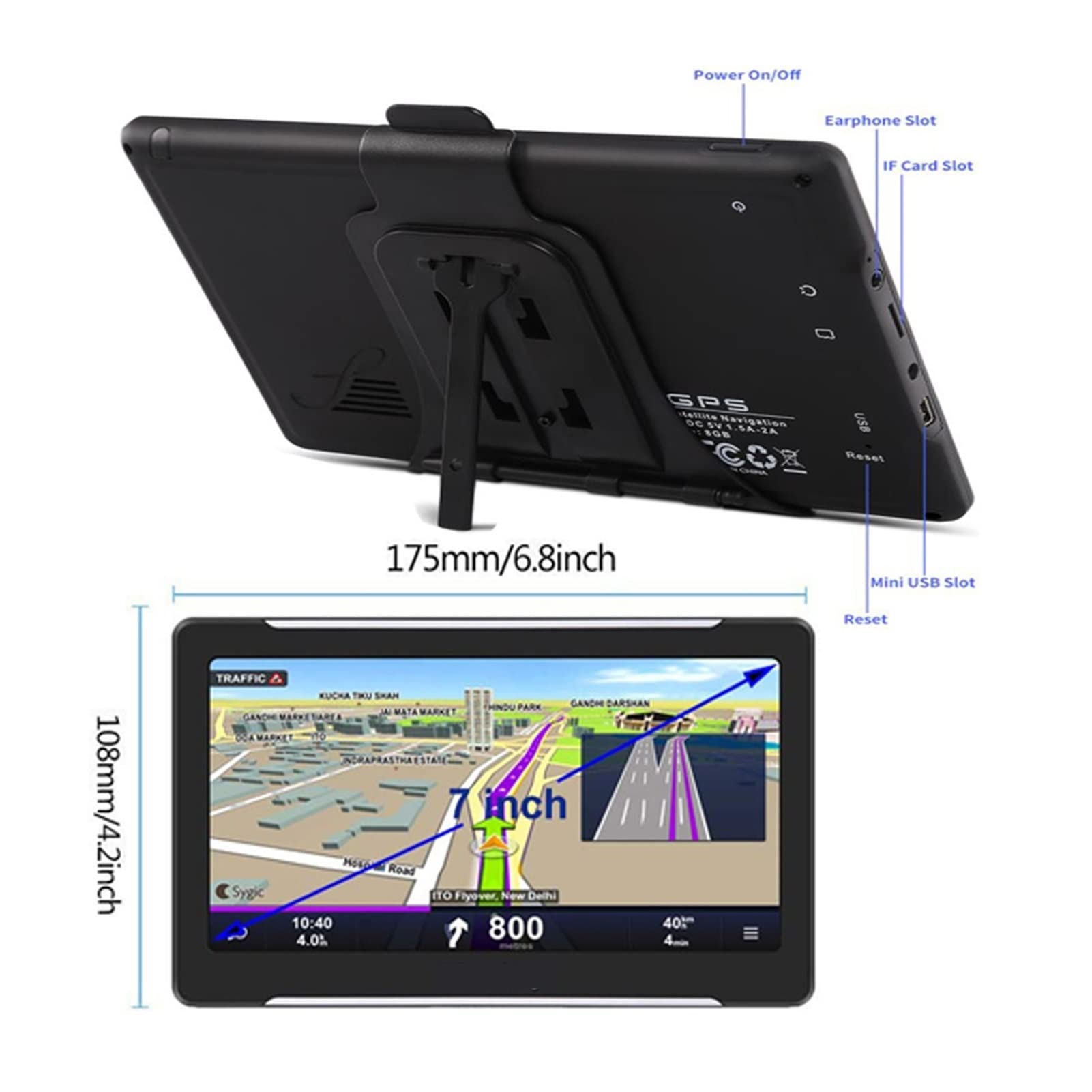 Navigatore GPS per auto, GPS Navigazione for auto 7 pollici Voice Guidance Sat Navigator 256 8G Ultima mappa con ombrellone Per auto, camion e camper