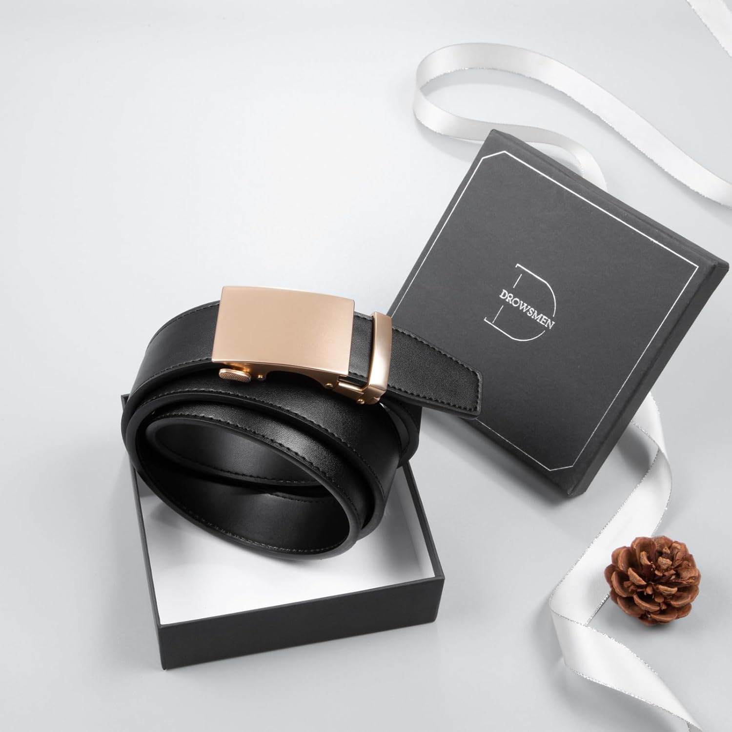 Drowsmen Leather ratchet belt 1 3/8" with Click Sliding Automatic Buckle, Adjustable belt Trim to Fit - Image 6