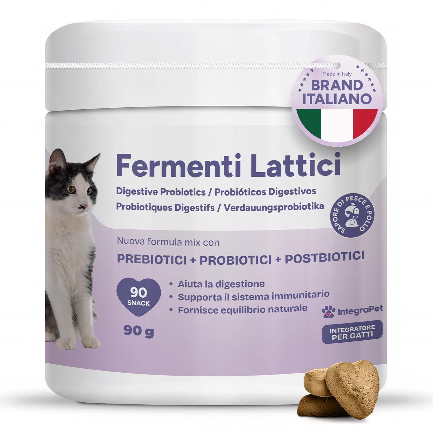 Integrapet Probiotici per Gatti con Fermenti Lattici Gatti – Probiotici Prebiotici Digestivi, 90 Snack Naturali Gusto Pollo per Regolarità Intestinale e Difese