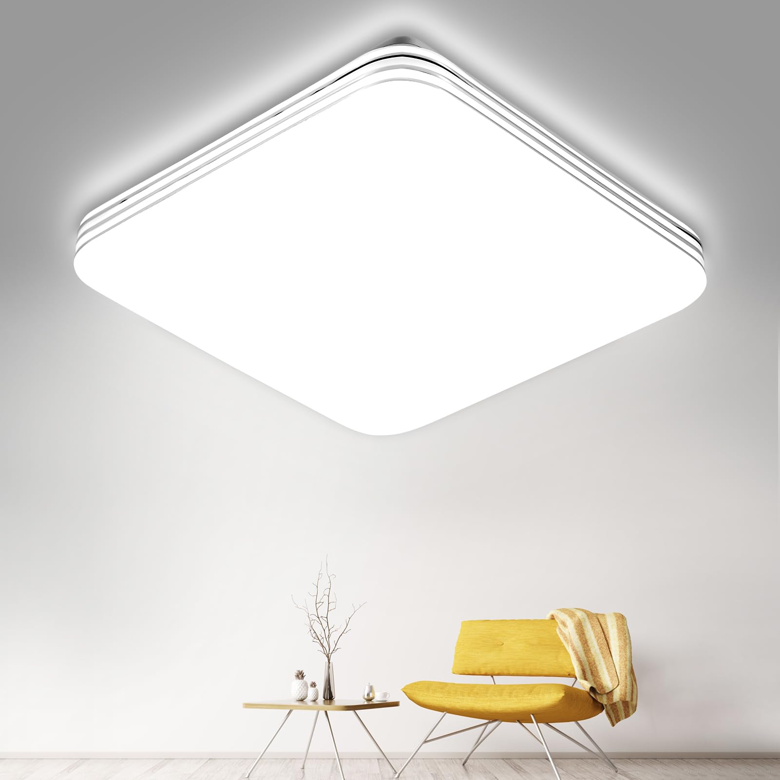 Plafon LED Techo 48W,6500K Blanco Frío Lampara Techo,4800LM Cuadrado Plafones para Techo LED,Moderna Lámpara de Techo para Salon Dormitorio Balcón Pasillo Cocina Oficina,Ø38cm