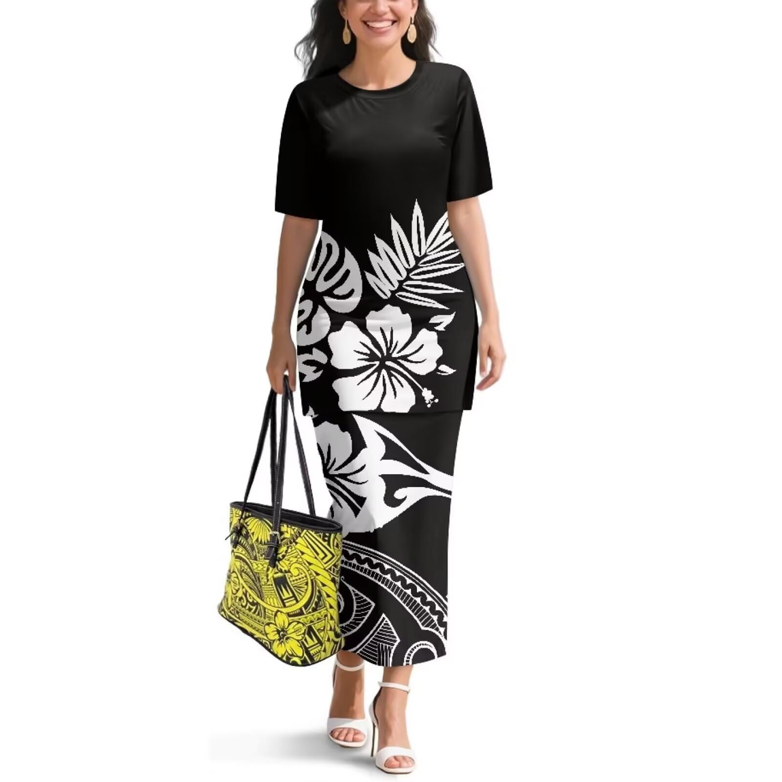 Samoa Puletasi Dress for Women Polynesian Top and Maxi Skirt Sets