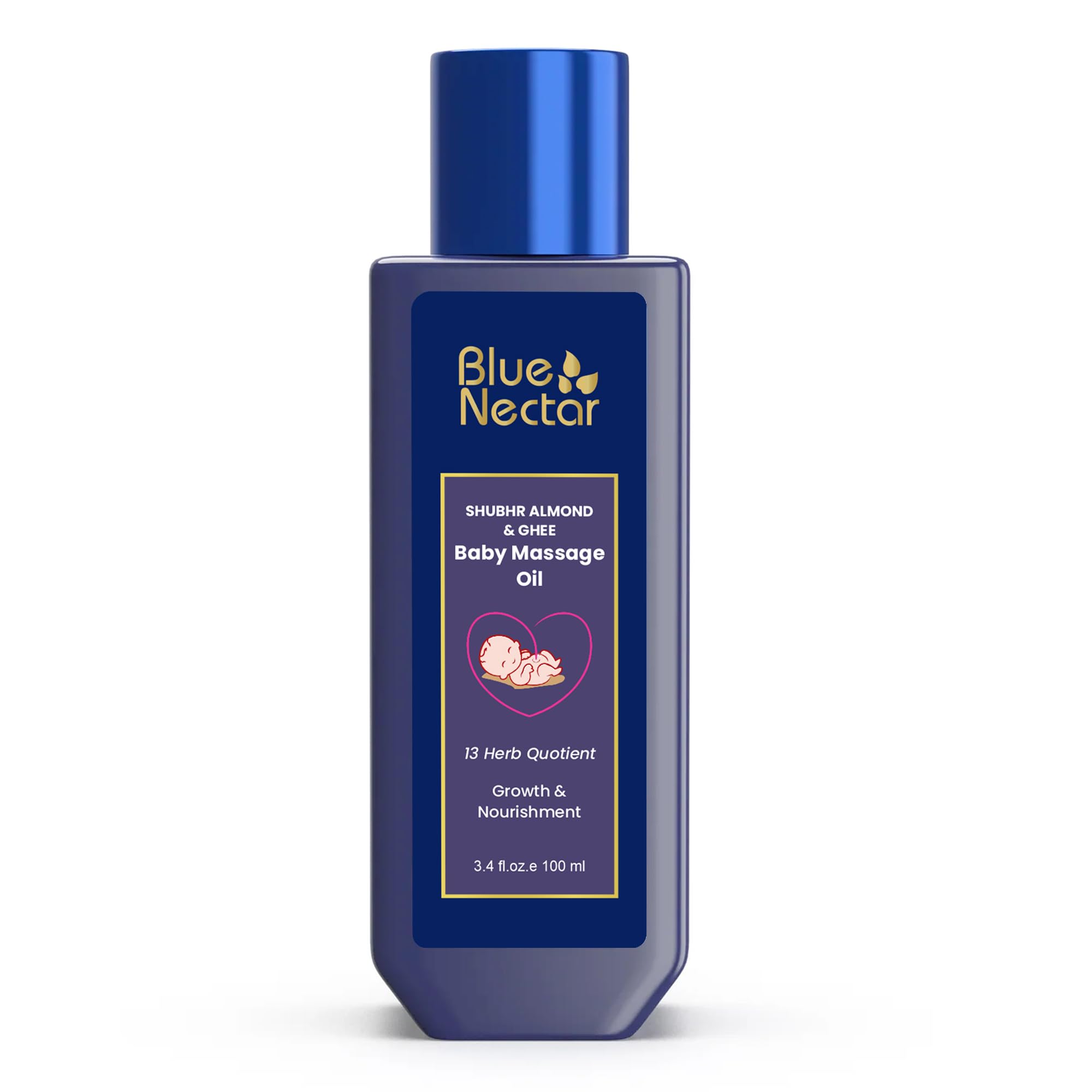 Blue NectarAyurveda Gentle Baby Oil for Newborn Skin Care -Moisturizing Baby Massage Oil for Dry Skin &Scalp Moisturizer| Soothing with 100% Natural Coconut Oil & Organic Ghee (13 Herbs, 3.38 Fl Oz)