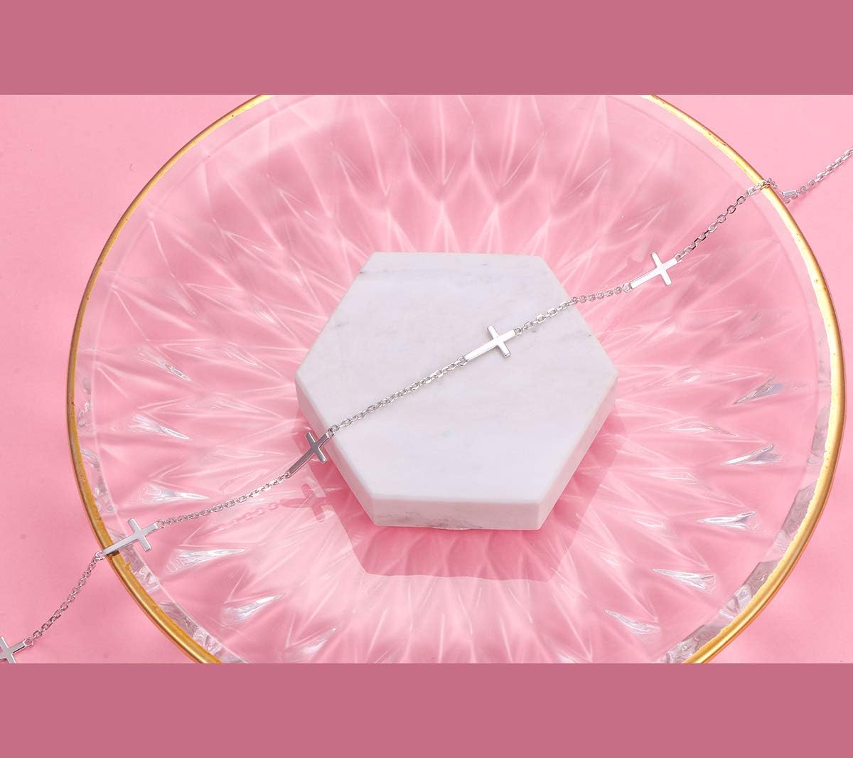 Sterling Silver Jewelry Choker Necklace Pendant Disc Chain Statement Necklace For Women 13+3 inches - Image 5