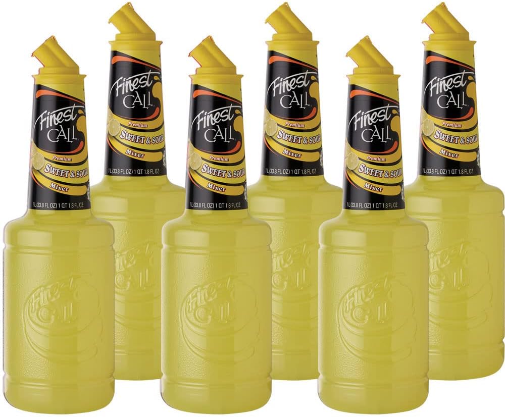 Finest Call Premium Sweet & Sour Drink Mix, 1 Liter Bottle (33.8 Fl Oz), Pack of 6