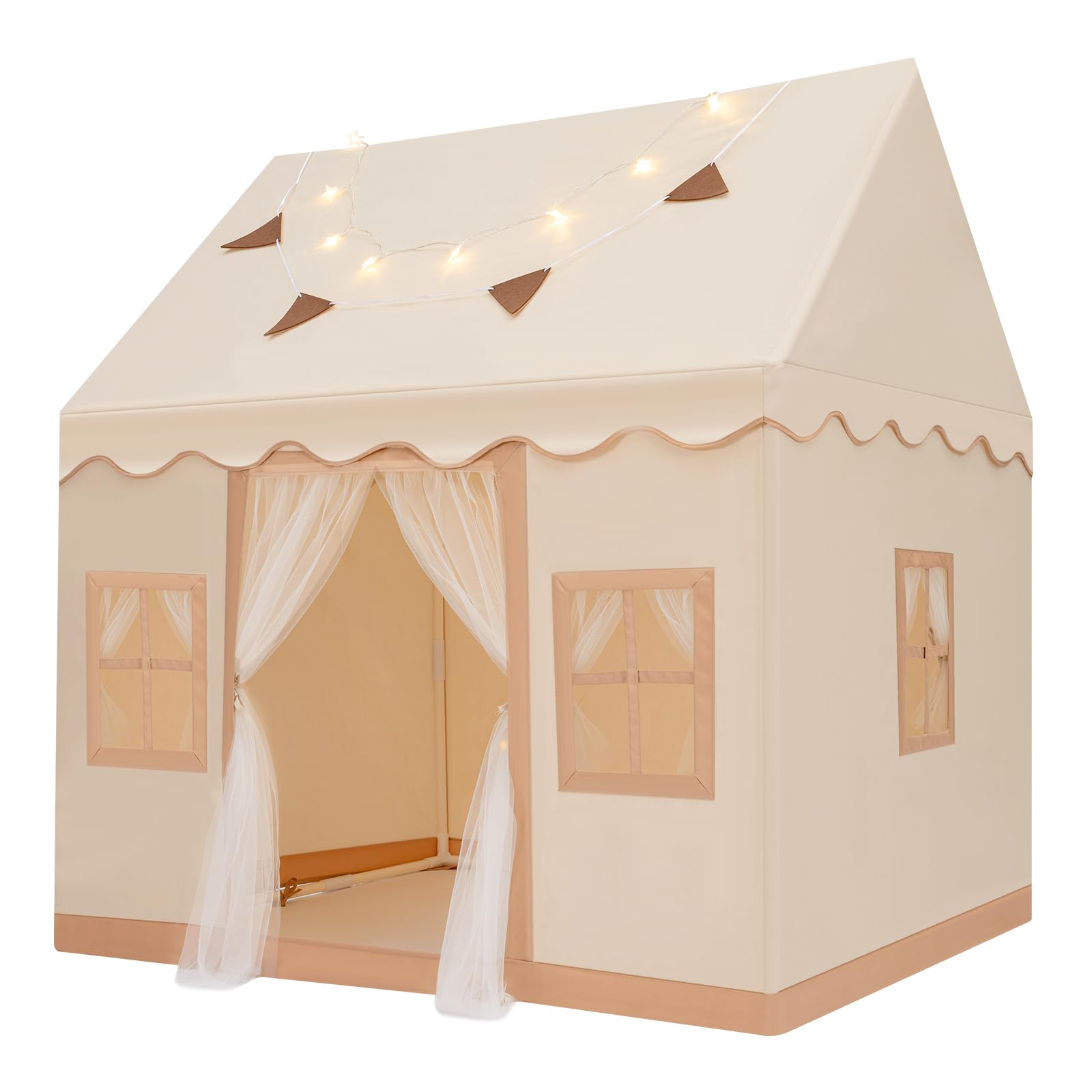 2-in-1-Kinderspielzelt mit zwei Vorhängen und Lichtern, großes Indoor-Spielhaus für Kinder, Spielzelt mit Sternenlichtern und Zubehör, einfach aufstellbares Spielzelt für Kleinkinder im Alter von 2 bi