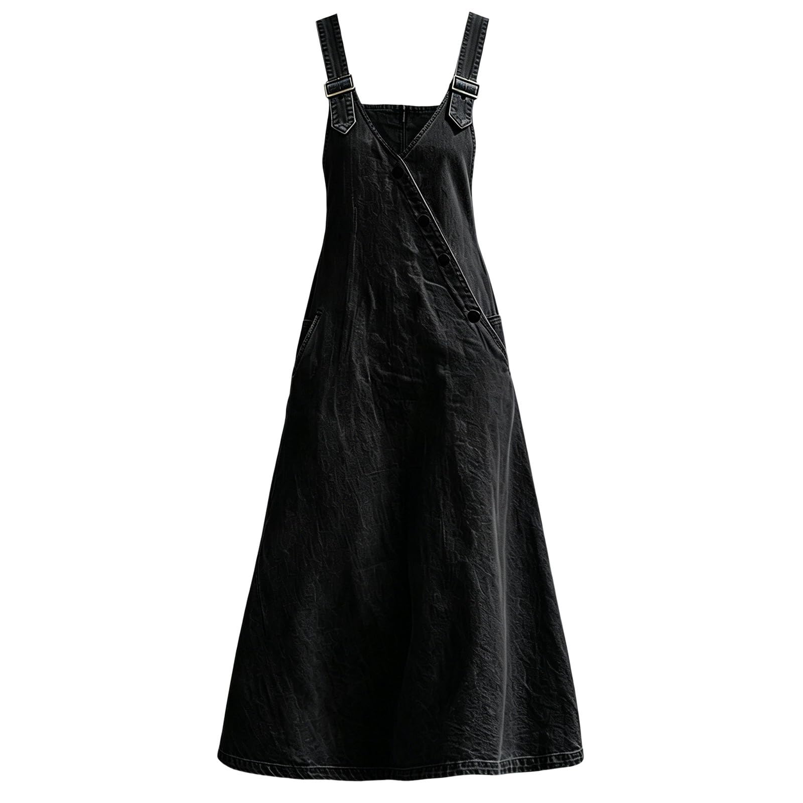 Vestido Vaquero con Cuello y Botones, Corte Holgado, Estilo Casual, Largo, Mono Ajustado.