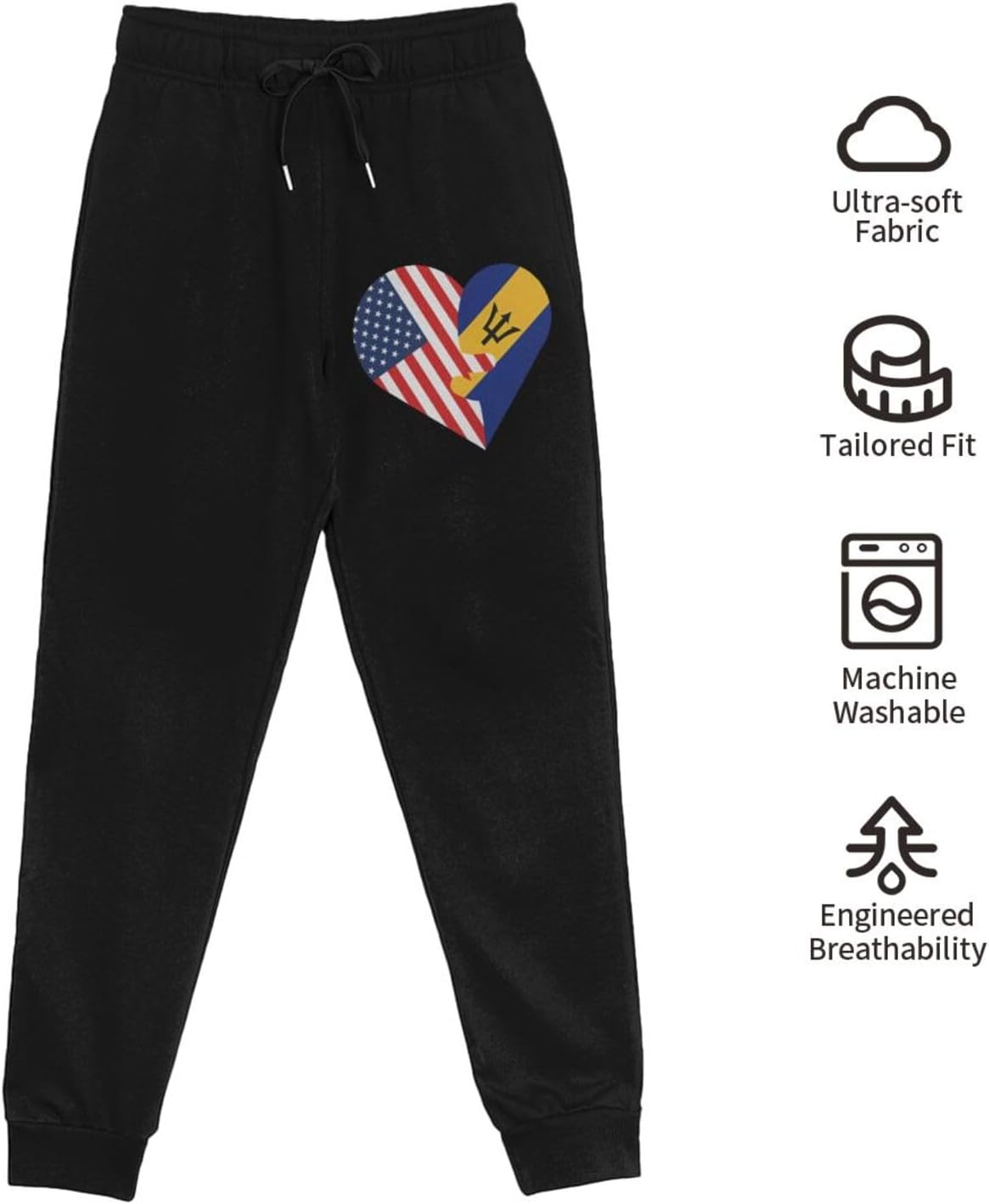 Hearts American USA and Barbados Flag Men's Long Pants Athletic Running Pants Sports Pants