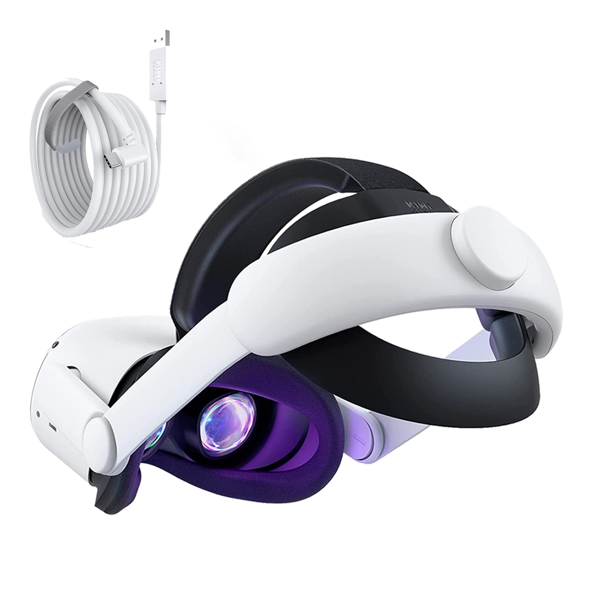 KIWI design Upgraded Elite Strap for Oculus Quest 2 and [Upgraded Version] KIWI design USB C Link Ca