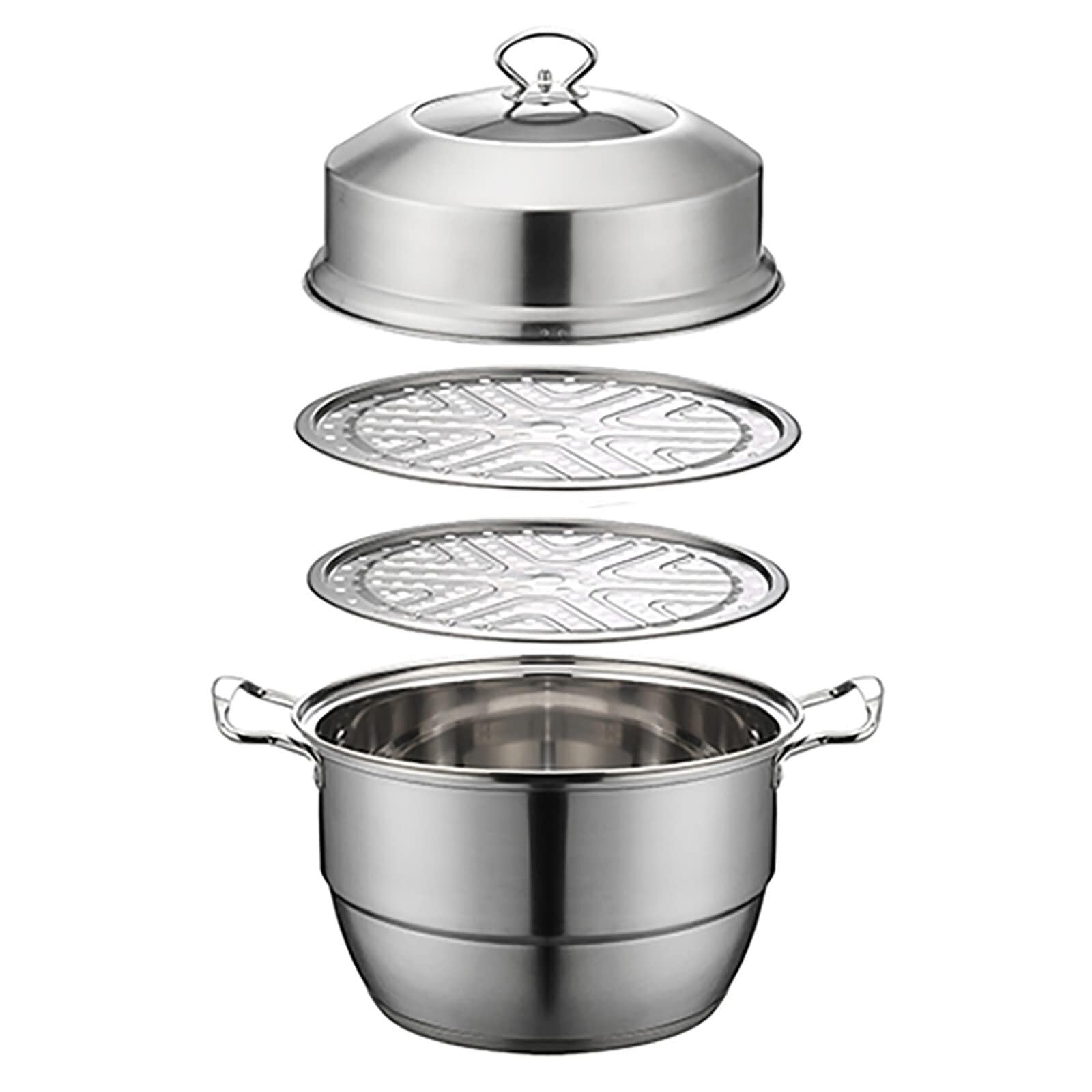 SaryEdge Steamer Cookware/Pot 304 Stainless Steel, 3-Layer Composite Bottom, Steamed Buns & Seafood Soup,26cm,26cm