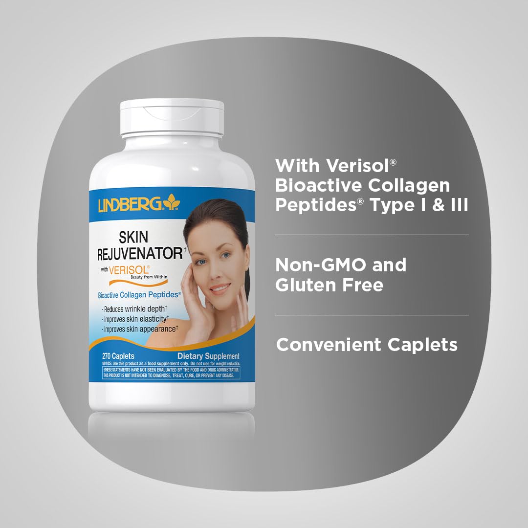 Lindberg Skin Rejuvenator with Verisol | 270 Tablets | with Collagen Peptides | for Hair, Skin, and Nails Supplement