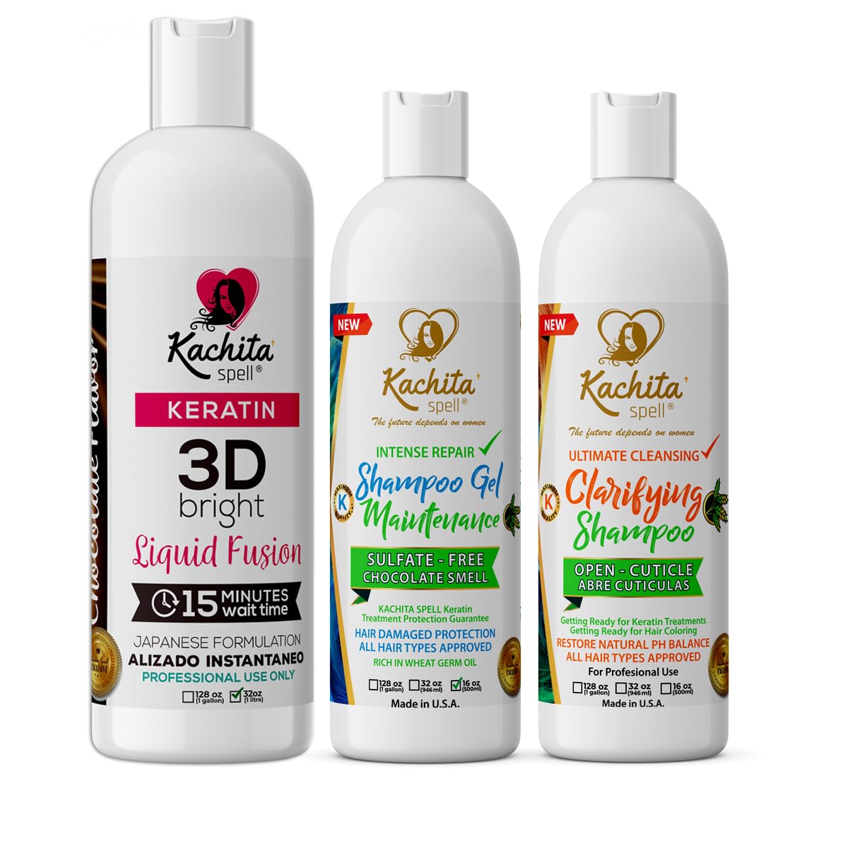 Kachita Spell Brazilian Keratin Hair Straighteners IMPROVED FORMULA Repairs Full KIT 3D Hight Bright Treatment