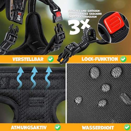 LOVPET® Hundegeschirr ohne Zug & Würgen für kleine Hunde & Welpen atmungsaktiv & weich Brustgeschirr reflektierend | No-Pull-Geschirr inkl.Beutelrollen | Verstellbares Geschirr mit Griff Beige - L